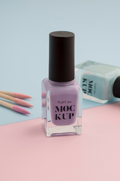 PSD nail polish bottle mock-up with manicure essentials