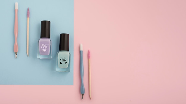 PSD nail polish bottle mock-up with manicure essentials