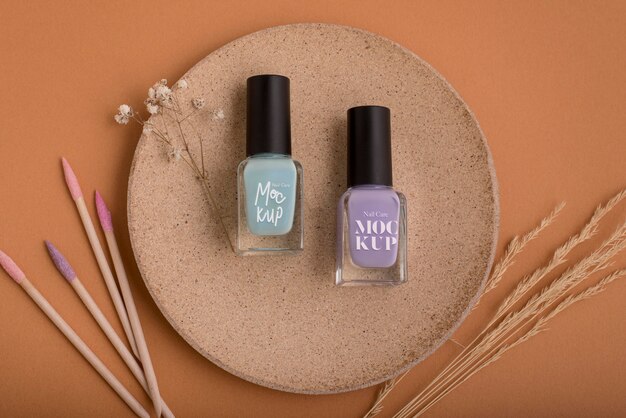 Nail polish bottle mock-up with manicure essentials