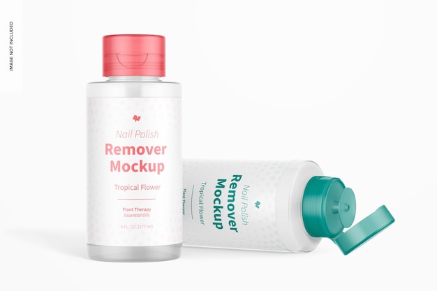 Nail Polish Removers Mockup, Standing and Dropped