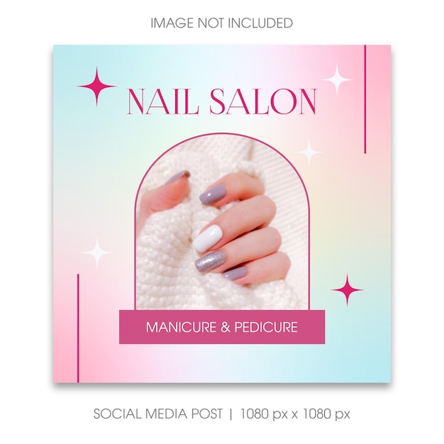 PSD nail salon instagram post template pastel colors gradient banner for social media