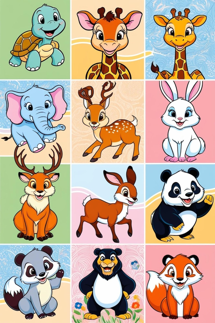 PSD nalepki na zwierzęta z kreskówek w stylu disneystyle