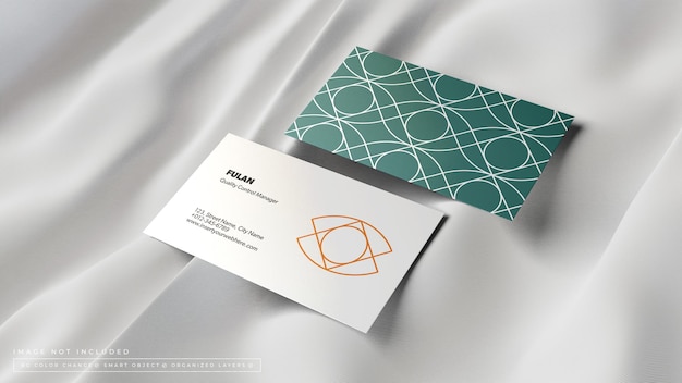 name card or business card mockup with close up look on top of textured fabric