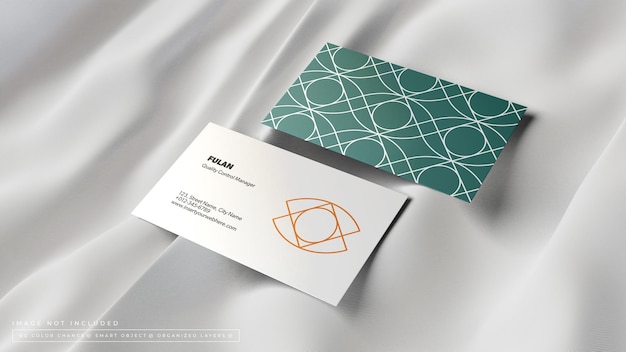 Name Card or Business Card Mockup with Close Up Look on top of Textured Fabric