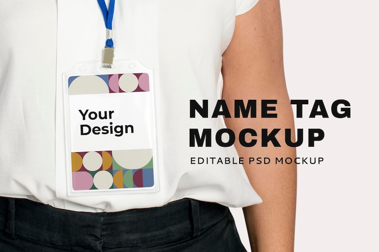 PSD name tag mockup psd with retro pattern