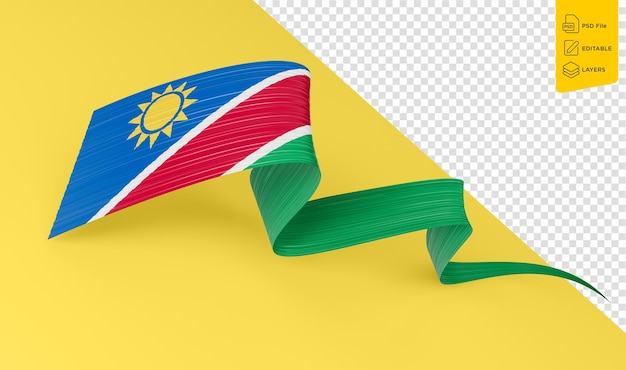 Illustrazione 3d della bandiera della namibia su uno sfondo giallo