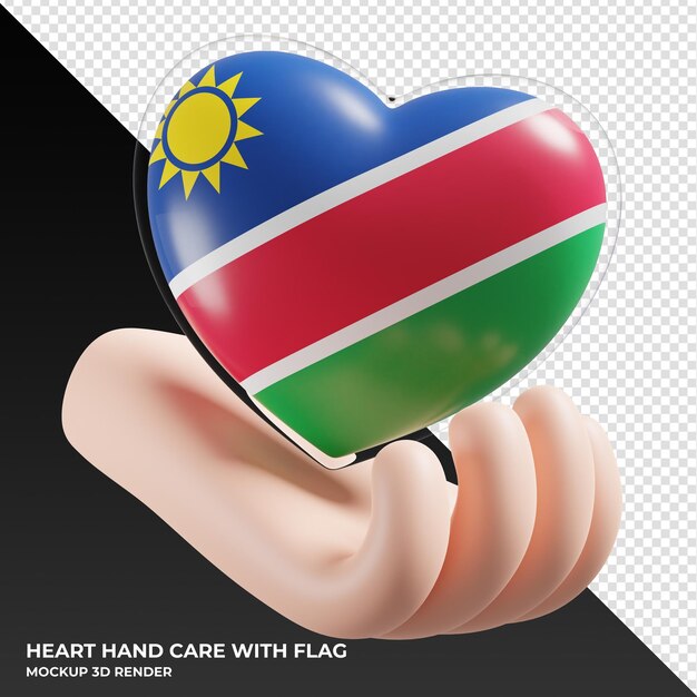 PSD bandiera della namibia con la cura della mano del cuore realistica 3d testurizzata