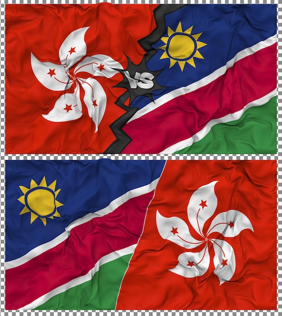 Namibia versus Hong Kong Half gecombineerde vlag Stof Bump Texture 3D Rendering