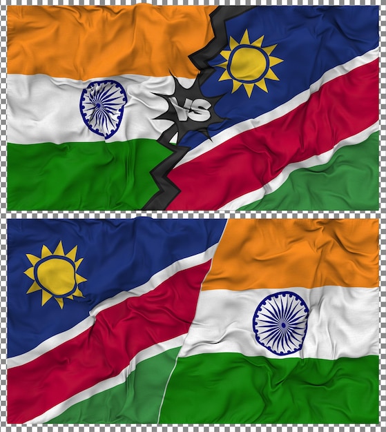 Namibia vs India Half Combined Flag Cloth Bump Texture 3D Rendering (Rendering 3D)