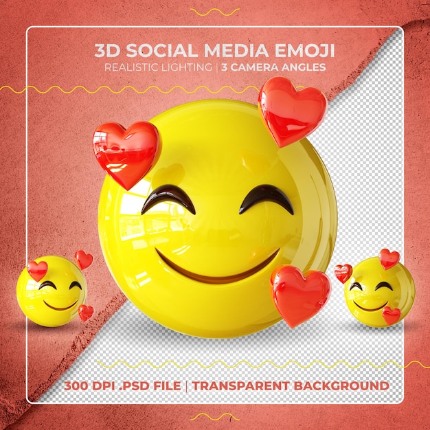 PSD namiętny emoji 3d na białym tle