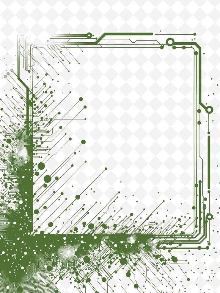 PSD nanotech border frame surrounded with conductive string wire png creative background design