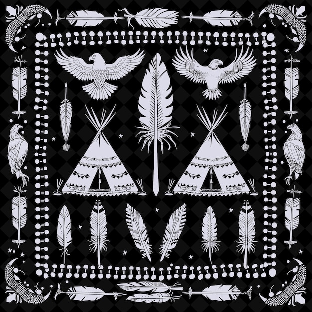 PSD narodowa sztuka rdzennych amerykanów z orłami i piórami do dekoracji