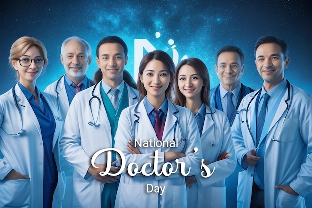 PSD narodowy dzień lekarzy grupa szczęśliwych lekarzy pozuje razem