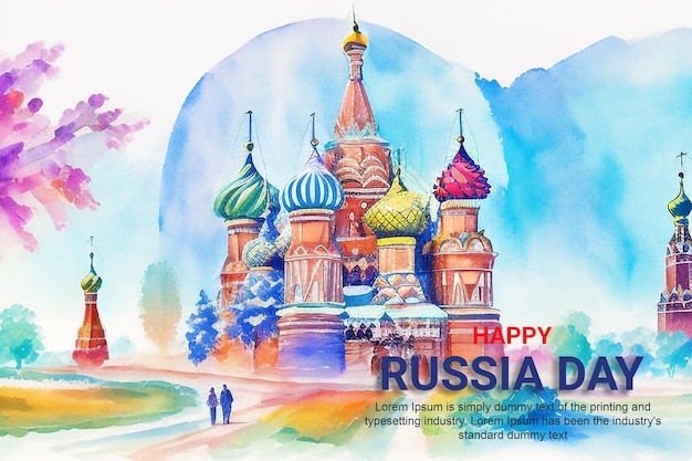 PSD national day russia hand drawn banner