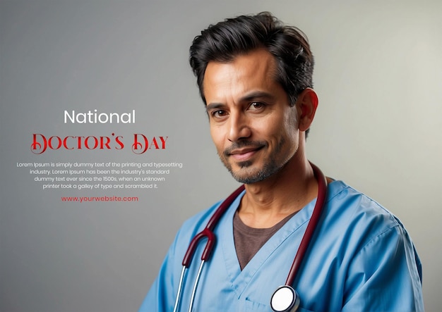 National doctors day concept dedicated doctor in blue coat