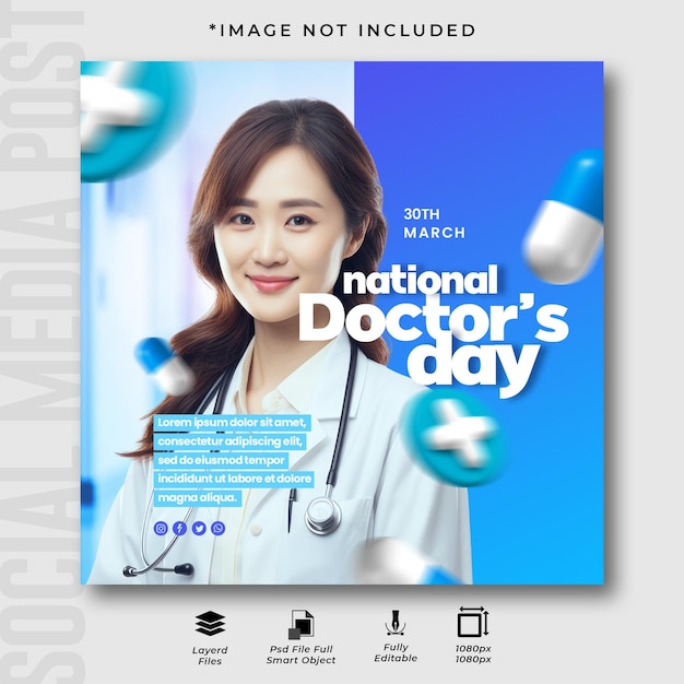 PSD Национальный день врачей социальные сети instagram шаблон дизайна постов