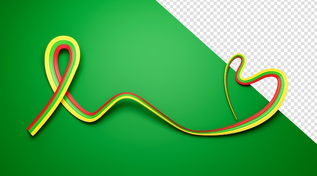 PSD national flag of burma myanmar in shape of a heart waving ribbon flag 3d illustration