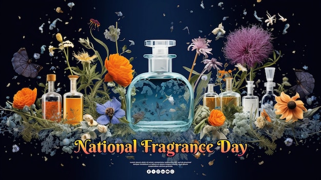 PSD national fragrance day special greeting card with a realistic psd background