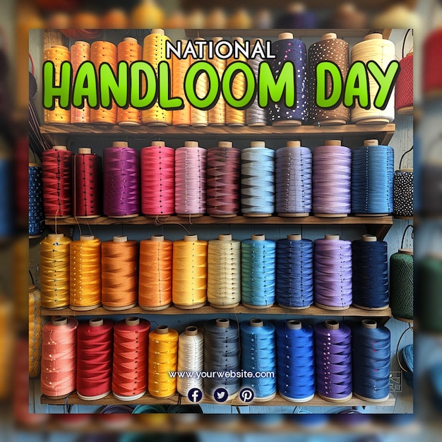 PSD national handloom day colorful wool quilting equipment and fabrics for social media post