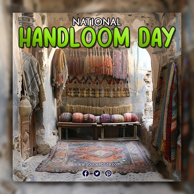 National handloom day colorful wool quilting equipment and fabrics for social media post