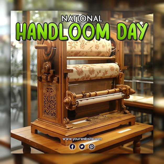 PSD national handloom day colorful wool quilting equipment and fabrics for social media post