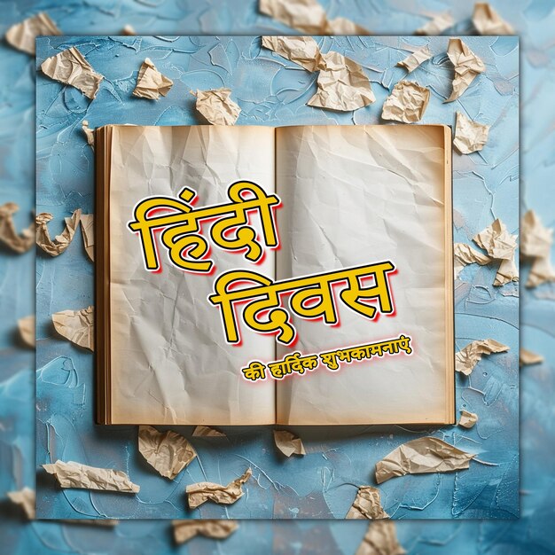 PSD national hindi diwas with feather and hindi letters world hindi day celebration background