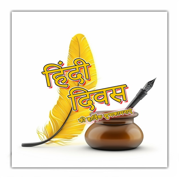 National hindi diwas with feather and hindi letters world hindi day celebration background