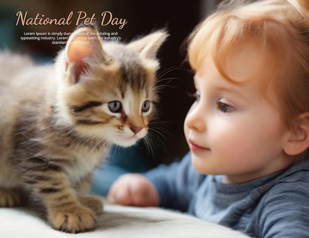 PSD national pet day banner design with cute baby pet owner