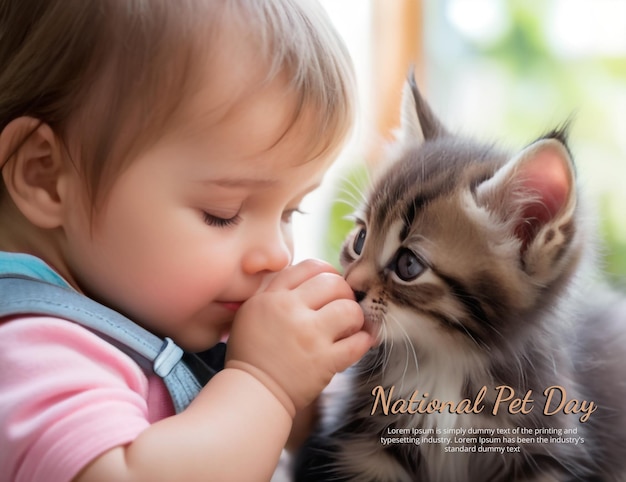 PSD national pet day banner design with cute baby pet owner