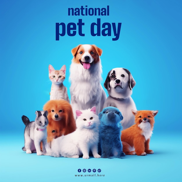 PSD national pet day celebrated 11 april poster template with a dog and cat background