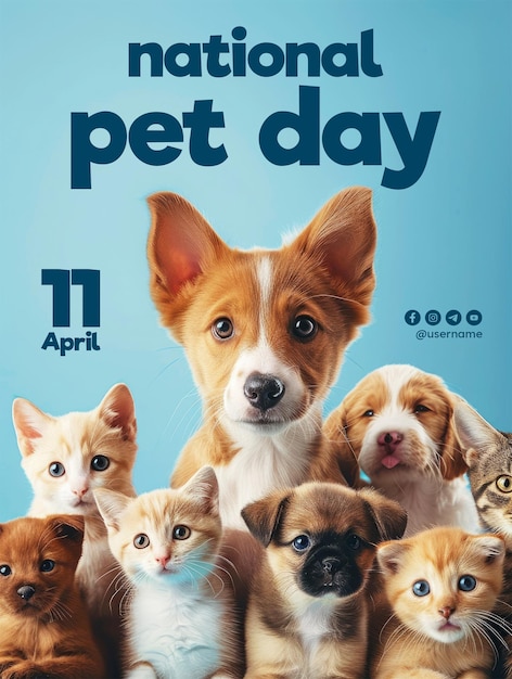 PSD national pet day poster template with a dog and cat background