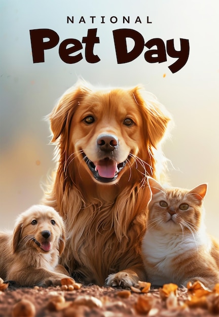 PSD national pet day poster template witha dog and cat background