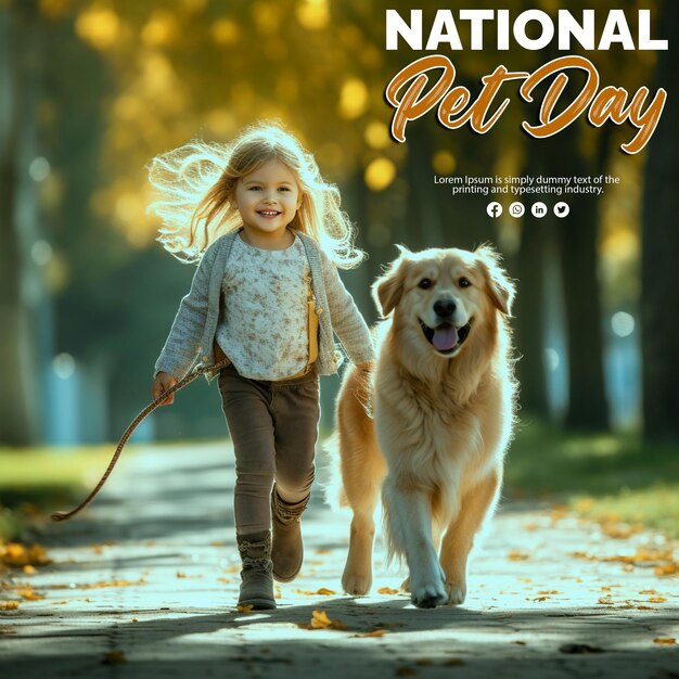 PSD national pet day with a little girl background