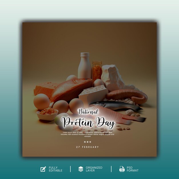 PSD modello di progettazione grafica e per social media del national protein day