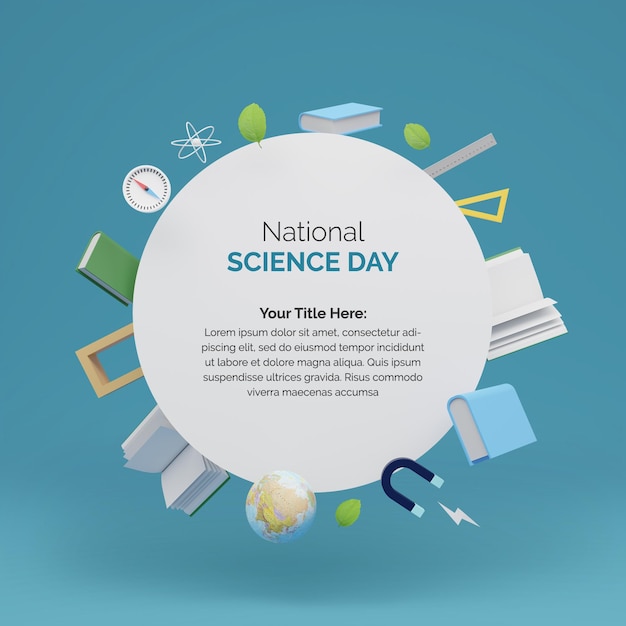 National science day concept with books and lab instruments on the round shape background