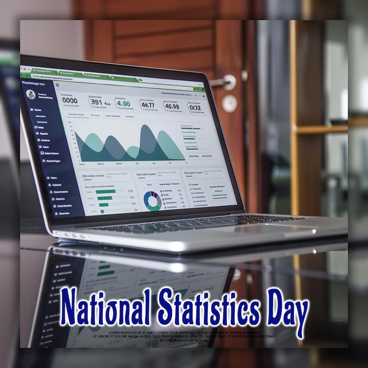 PSD national statistics day business infographic in blue tones design template background