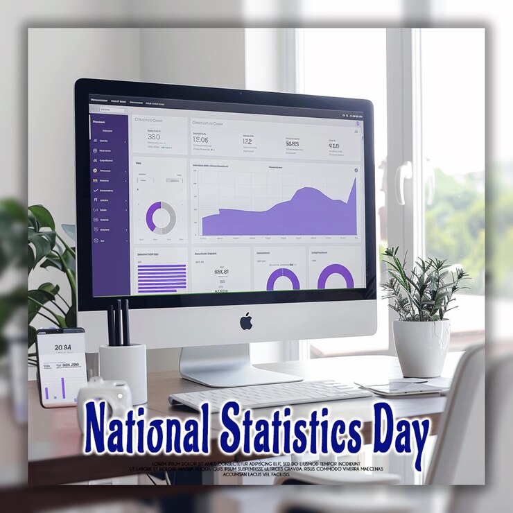 PSD national statistics day business infographic in blue tones design template background