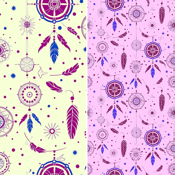 PSD native american dreamcatcher patterns with circular silhouet png traditional abstract designs