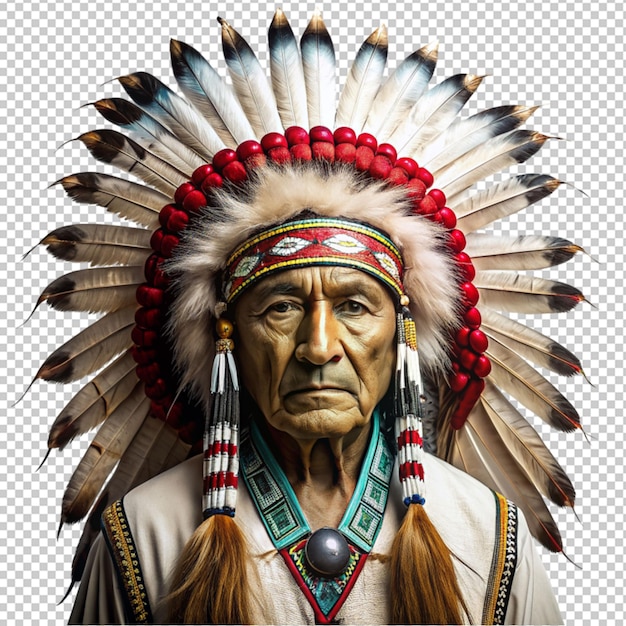 PSD native american indian chief head illustration on transparent background