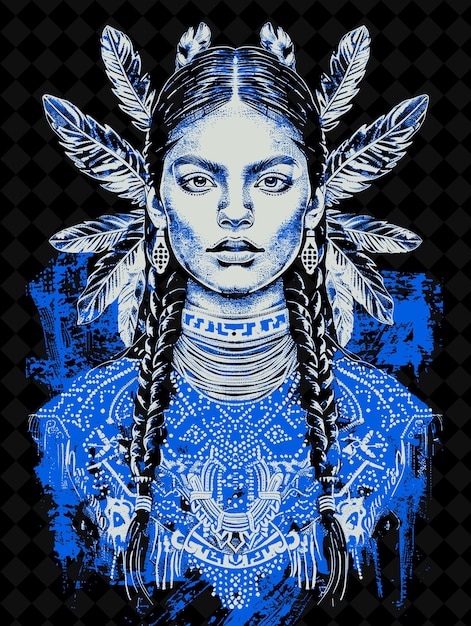 PSD native american woman portrait wearing a buckskin dress with vivid color design png collections