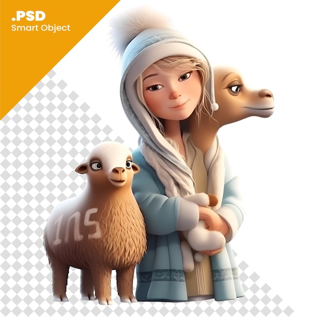 PSD presepe con gesù bambino e pecorelle. modello psd di rendering 3d