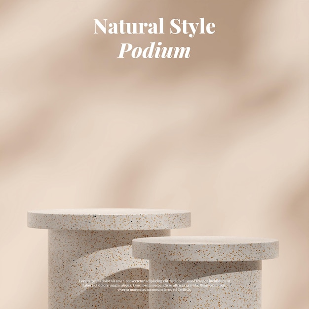 PSD natural 3d rendering mockup template of terrazzo podium in square with wall shadow background