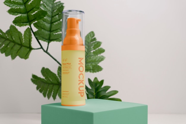 natural cosmetic product packaging mock-up design with leaves