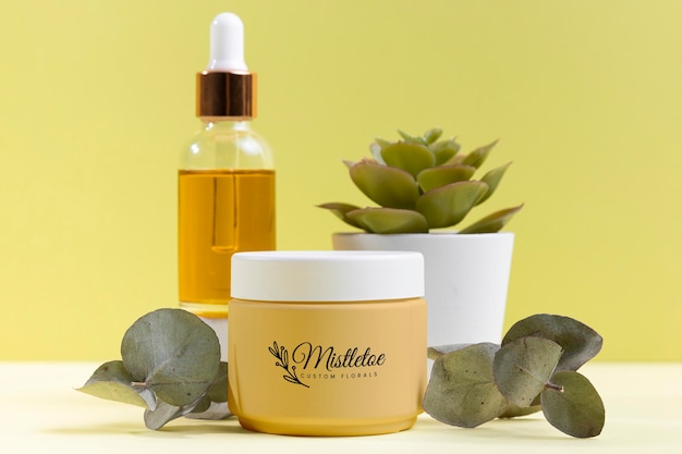 PSD natural cosmetics arrangement with plant