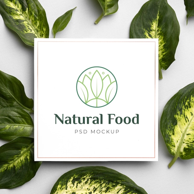 PSD mock-up di cibo naturale con foglie