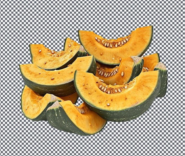 Natural and fresh acorn squash slices isolated on transparent background