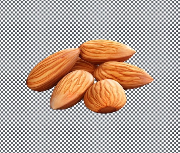 Natural and fresh almonds isolated on transparent background