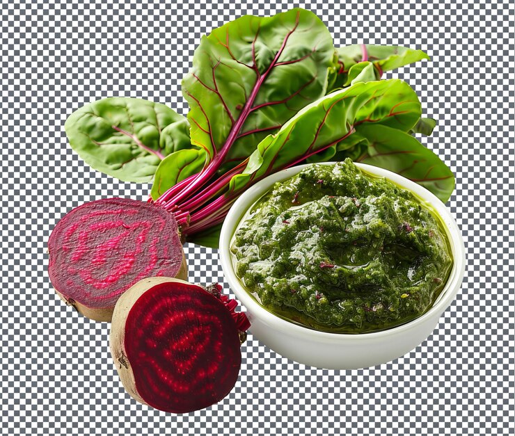 PSD natural and fresh beet greens pesto isolated on transparent background