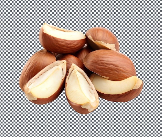 Natural and fresh brazil nuts isolated on transparent background