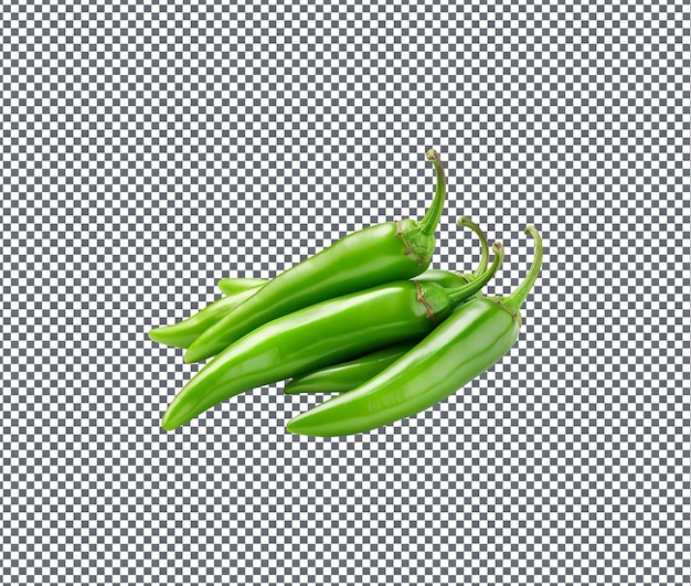 Natural and fresh green chillis isolated on transparent background